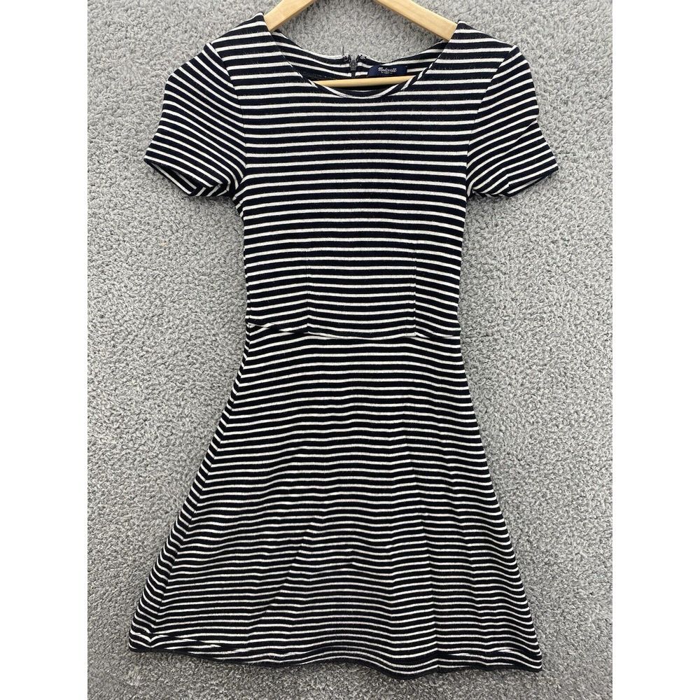 Madewell Casual Knit‎ Mini Dress Womens XS Black White Striped Short Sleeve